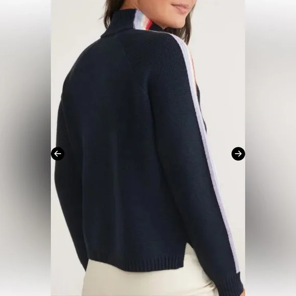 Marine Layer Archive Invierno Quarter Zip Cotton/Wool Navy Stripe Sweater, XS